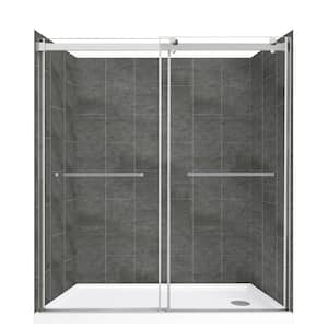Lagoon Double Roller 60 in L x 30 in W x 78 in H Right Drain Alcove Shower Stall Kit in Slate and Silver Hardware