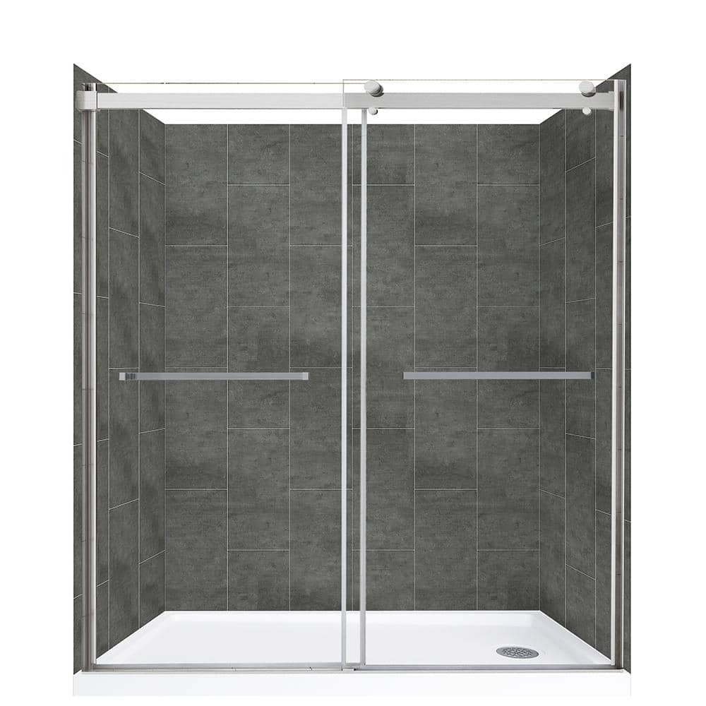 Lagoon Dbl Roller 60 in. L x 32 in. W x 78 in. H Right Drain Alcove Shower Stall Kit in Slate and Silver Hardware price history on PriceWatchPro