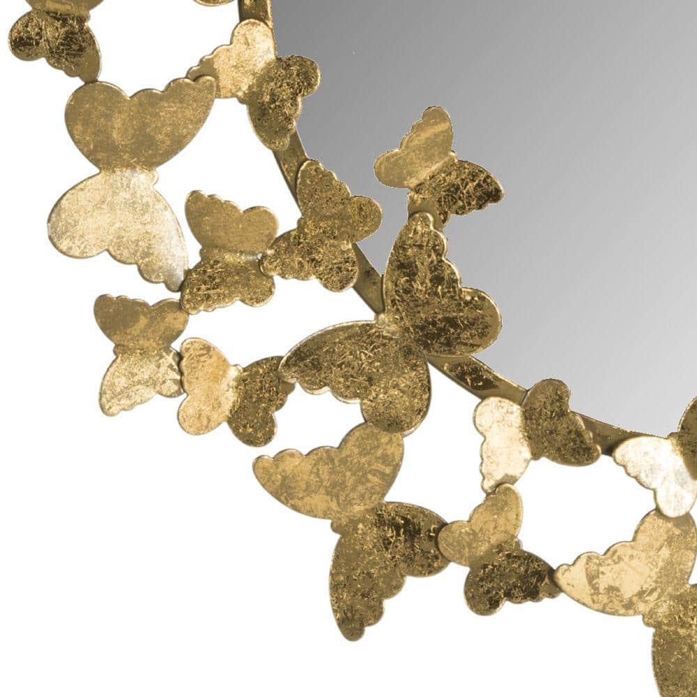27" Contemporary Gold Foil Butterfly Round Wall Mirror