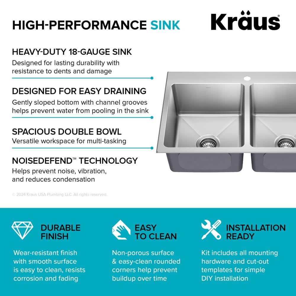 Fairlane 33-Inch Stainless Steel Double Bowl Kitchen Sink