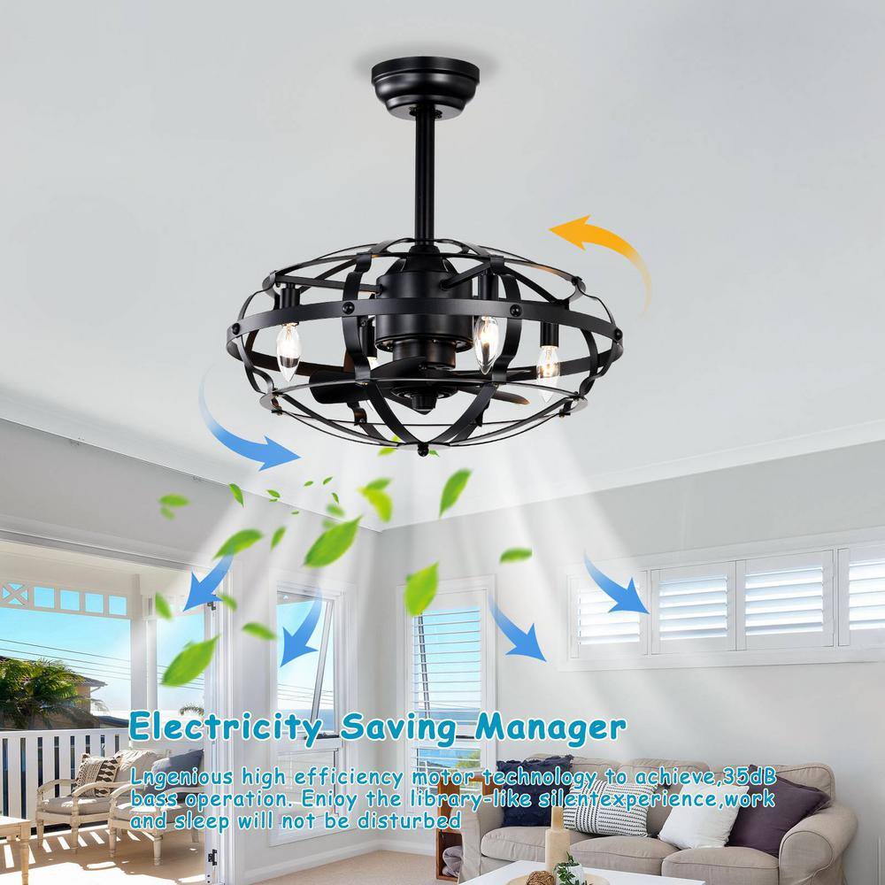 18'' Black Industrial Caged Ceiling Fan with LED Lights and Remote