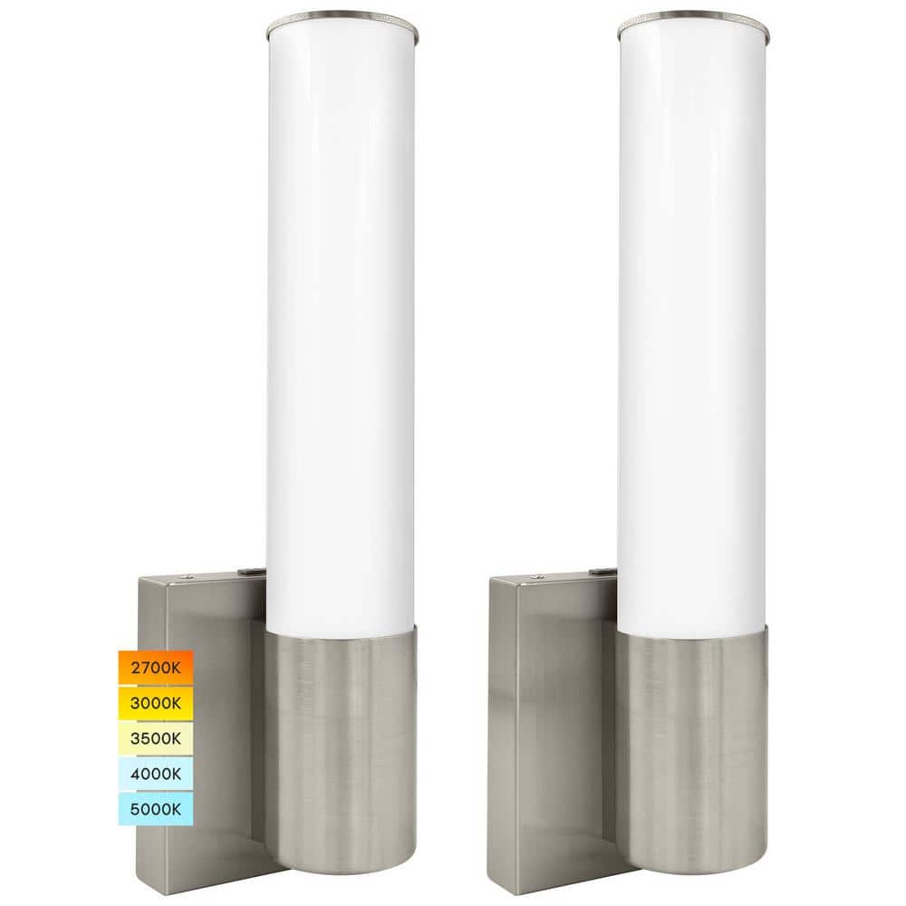 14 in. 2-Lights Brushed Nickel Fixture LED Tub Vanity e Wall Sconces Bathroom 5CCT 1000 Lumens Dimmable Damp Rated price history on PriceWatchPro