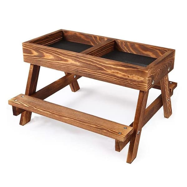 KIWDZFU 10.2 Height 15.6 Width 15.6 Depth Handmade Carbonized Wooden DIY Chicken Picnic Feeder Kit Mesh Bottom