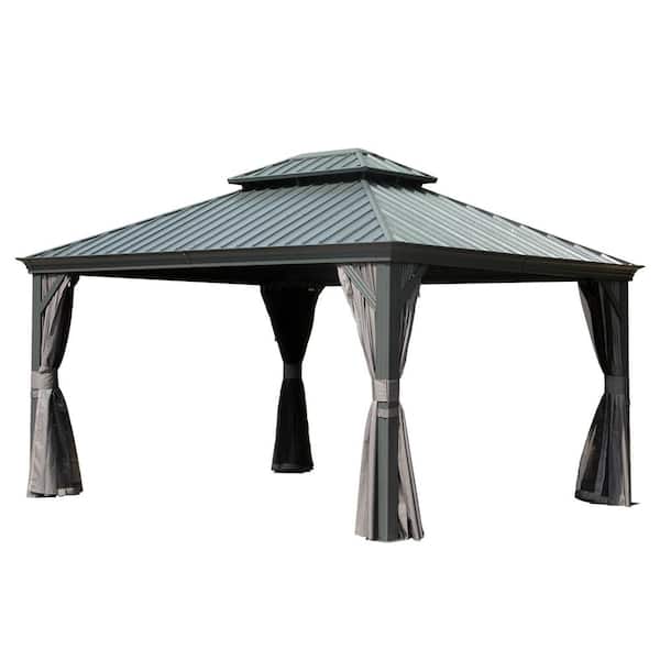 domi outdoor living 10 ft. x 14 ft. Aluminum and Galvanized Steel Patio Gazebo with Double Roof