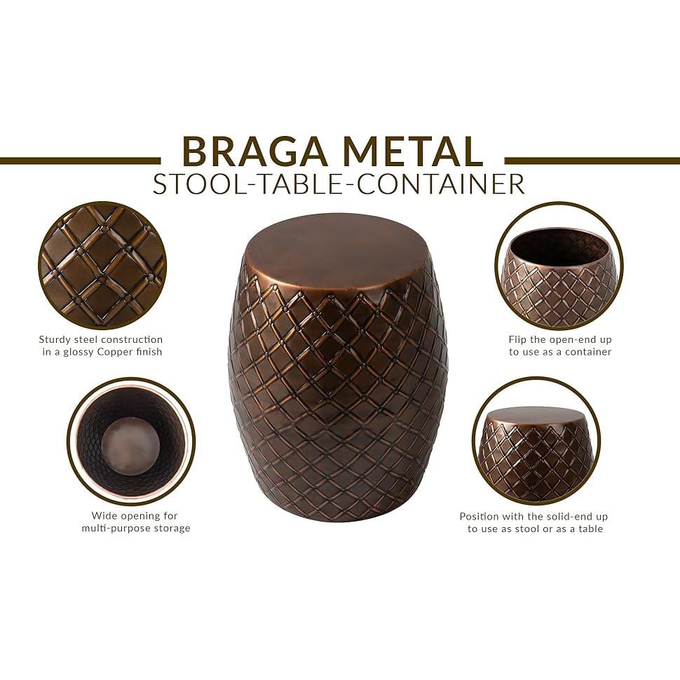 Braga Copper Finish Steel Stool Table Planter