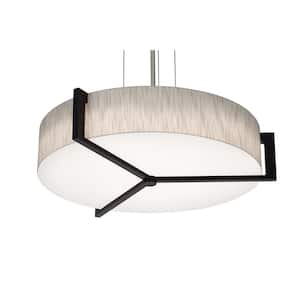 42-Watt 1-Light Satin Nickel, Jute, Espresso, White Shaded Integrated LED Pendant-Light with Fabric Shade