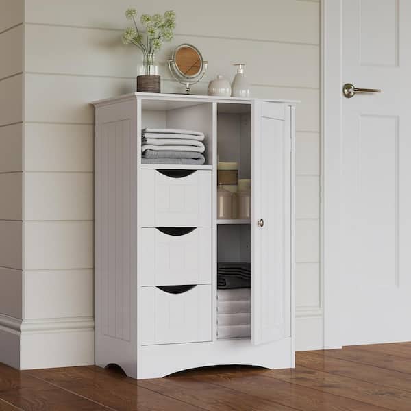 Ashland 22 in. W x 32 in. H White Linen Cabinet Bathroom and Laundry Storage Cabinet with Drawers, Open Shelf
