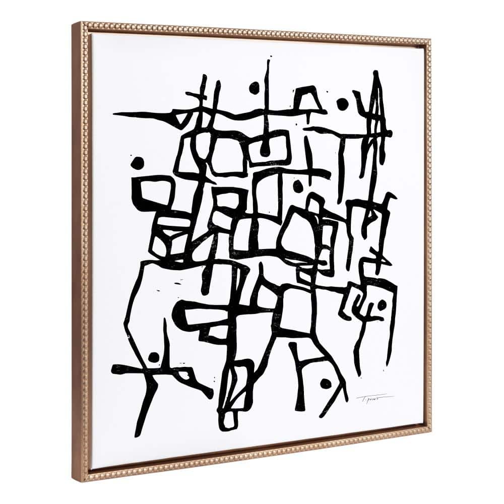 30"x30" Gold Framed Black and White Abstract Canvas Art