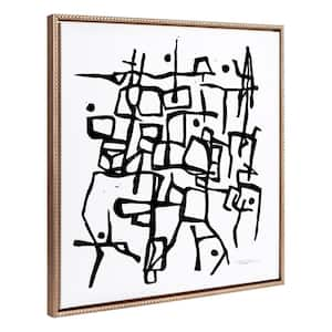 Minimalist Abstract Black and White Wall Art 1-Piece Gold Framed Canvas Art Print, 30 in. x 30 in.