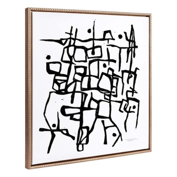 Kate and Laurel Minimalist Abstract Black and White Wall Art 1-Piece Gold Framed Canvas Art Print, 30 in. x 30 in.