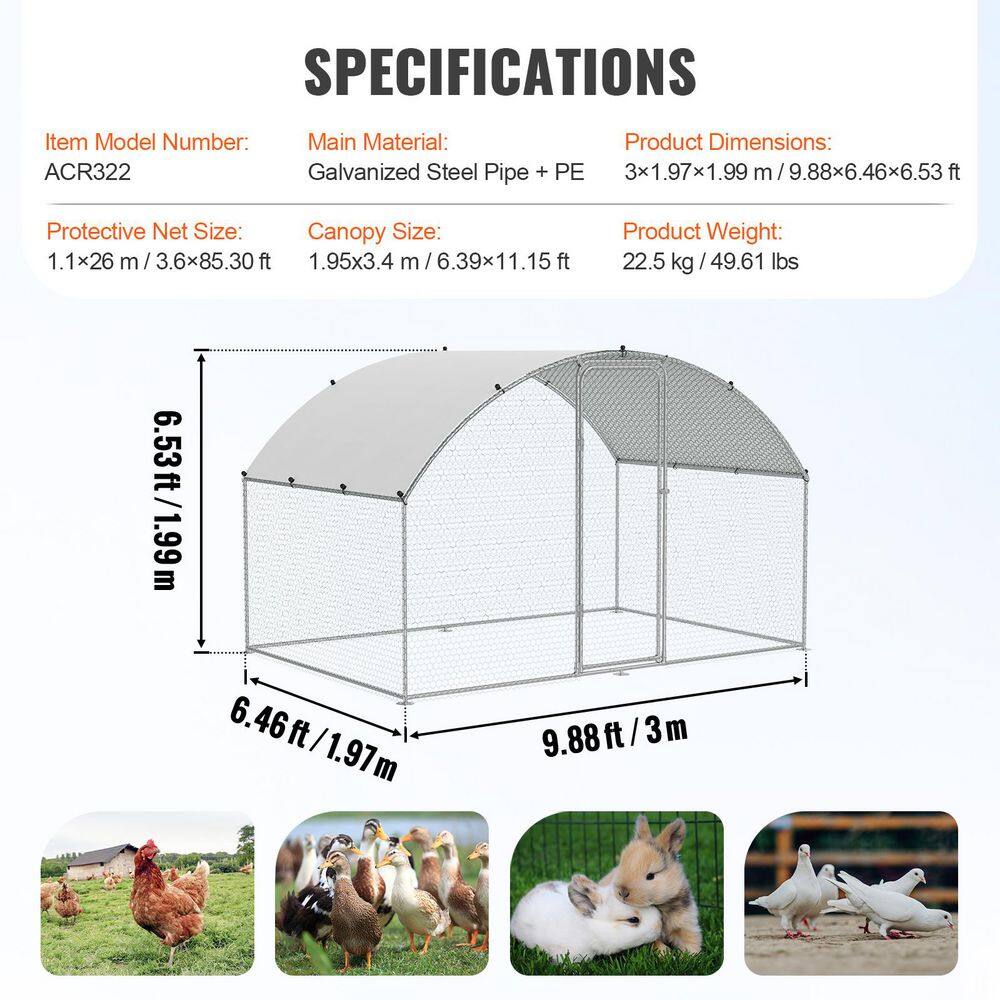 Large Silver Metal Chicken Coop with Waterproof Cover