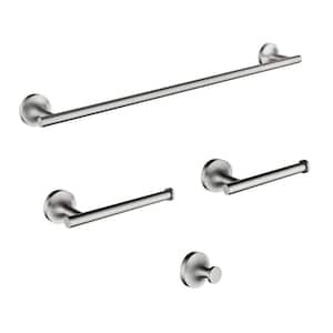 24 in. Stainless Steel Bathroom Hardware Accessories Set Wall Mounted Towel Bar Set in Brushed Nickel (4-Piece)