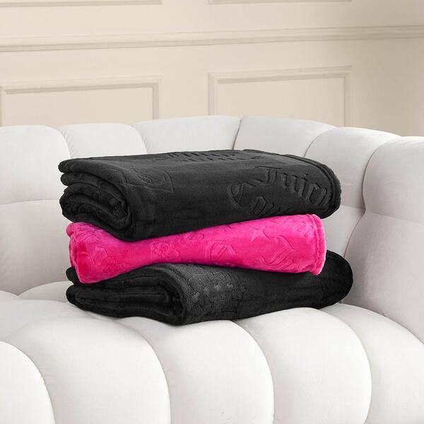 JUICY COUTURE Embossed Hot Pink Logo Plush Microfiber Throw