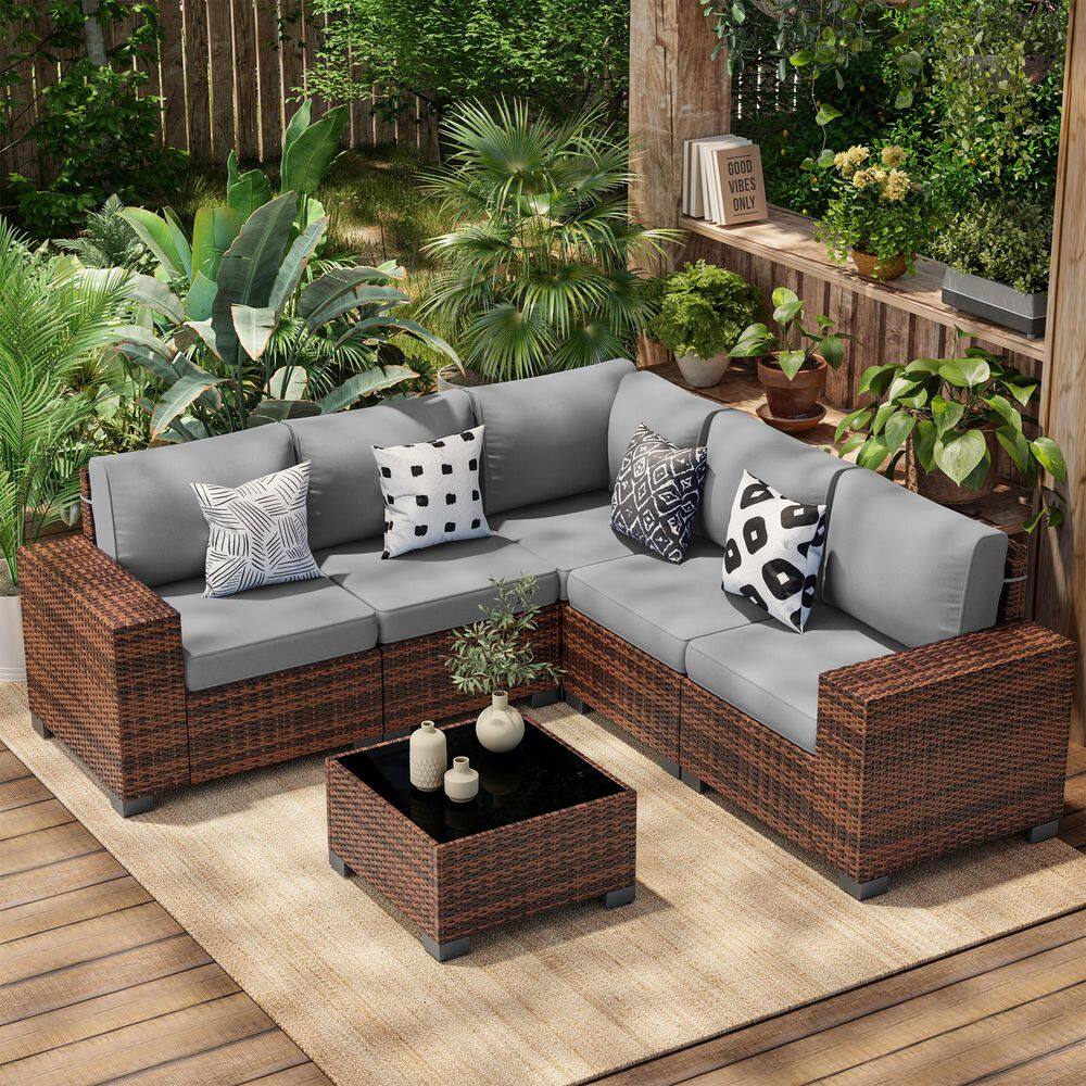 6-Piece Outdoor Brown Wicker Patio Conversation Set With Gray Cushions price history on PriceWatchPro