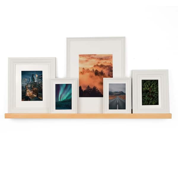 Rustic State Ted Narrow Wood Picture Ledge Shelf Display :36 Inch :Natural