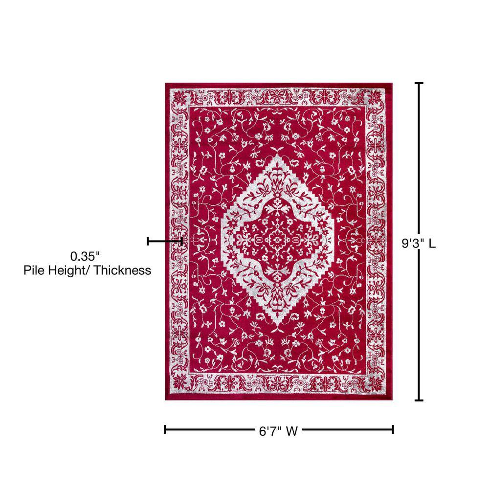 Red Medallion Synthetic Stain-Resistant 7' x 9' Area Rug
