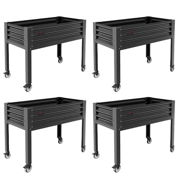 BOPOREA MEGO LLC 4-Set Galvanized Steel Raised Garden Bed with Drainage Holes 48 x 24 x 35 in. Elevated Planter Box for Outdoor, Indoor