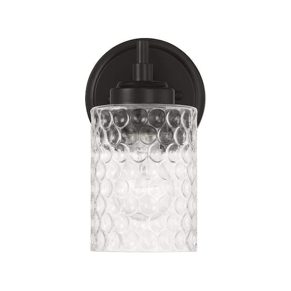 CRAFTMADE Claire 5 in. 1-Light Flat Black Finish Wall Sconce with Clear Bubble Glass Shade