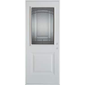32 in. x 80 in. Chatham Patina 1/2 Lite 1-Panel Painted White Left-Hand Inswing Steel Prehung Front Door