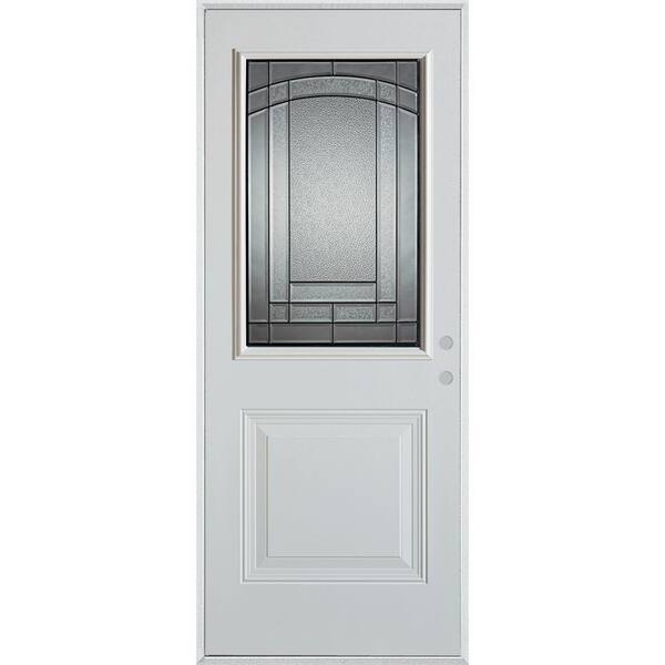 Stanley Doors 36 in. x 80 in. Chatham Patina 1/2 Lite 1-Panel Painted White Left-Hand Inswing Steel Prehung Front Door