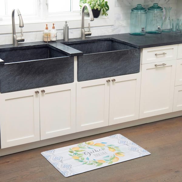 Cozy Living Lemon Wreath Gather Together Grey 17.5" x 30" Kitchen Mat