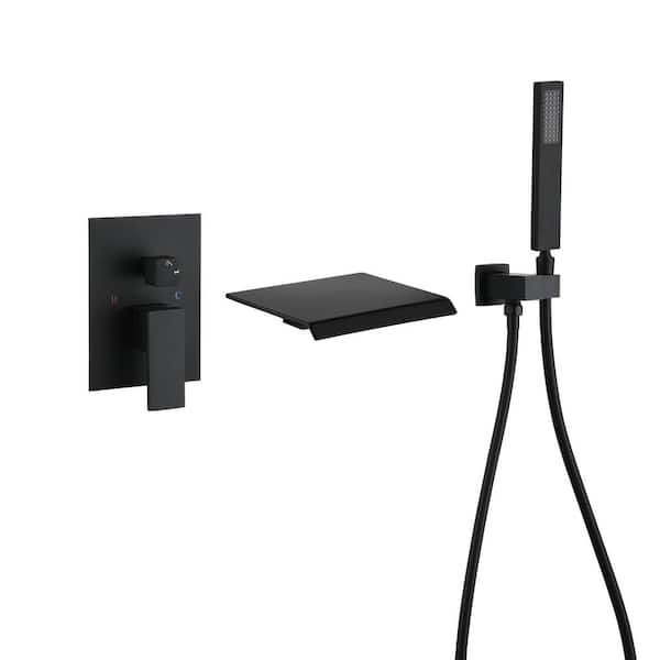 CASAINC Single-Handle 1-Spray Wall Mount Tub and Shower Faucet in Black Brass Handheld Shower (Valve Included)