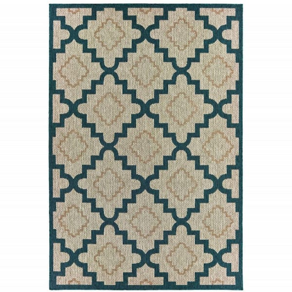 Blue, Gray 3 ft. x 5 ft. Loomed Polypropylene Rectangle Indoor/Outdoor Area Rug