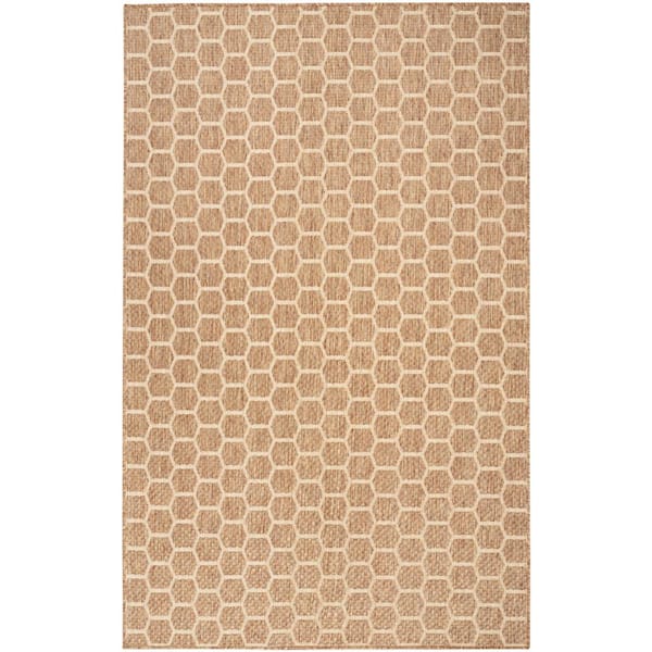 Nourison Reversible Indoor Outdoor Natural 5 ft. x 7 ft. Honeycomb Contemporary Area Rug