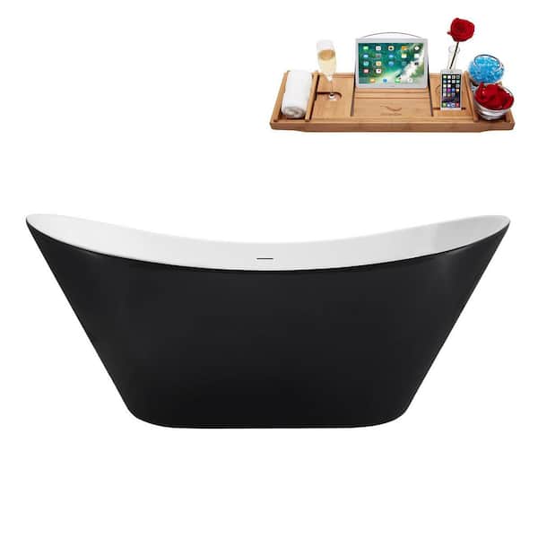 67 in. x 31 in. Acrylic Freestanding Soaking Bathtub in Glossy Black With Polished Chrome Drain