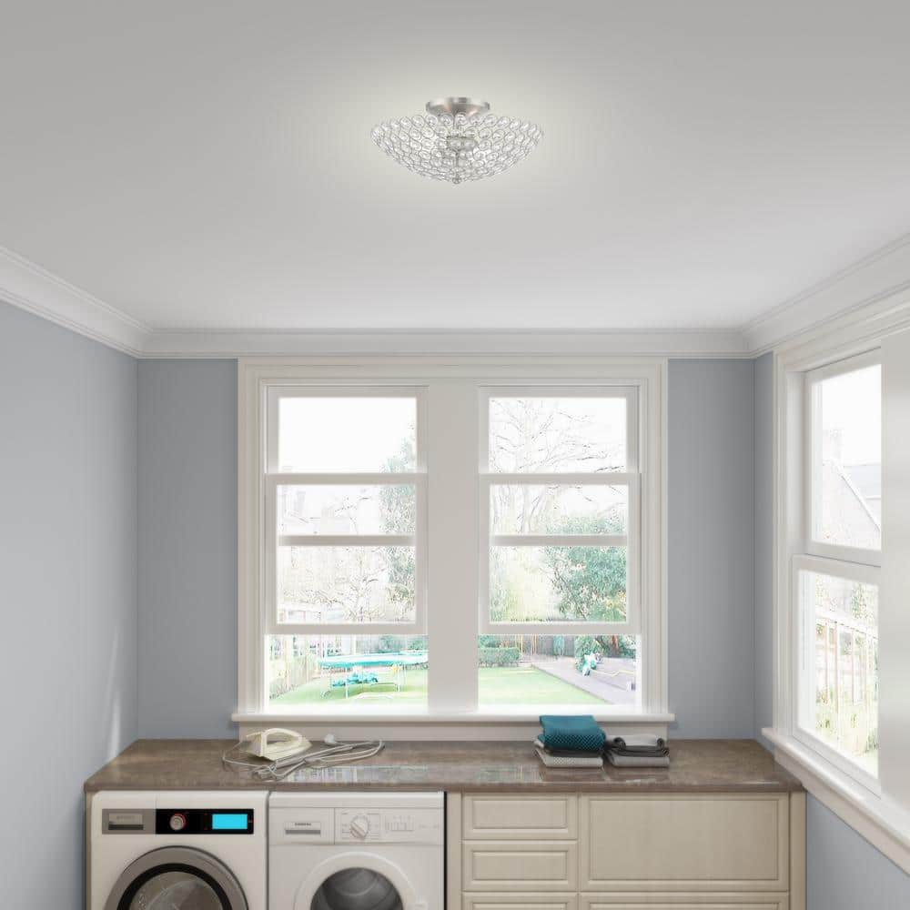 Cassandra Brushed Nickel Crystal 2-Light Semi-Flush Mount