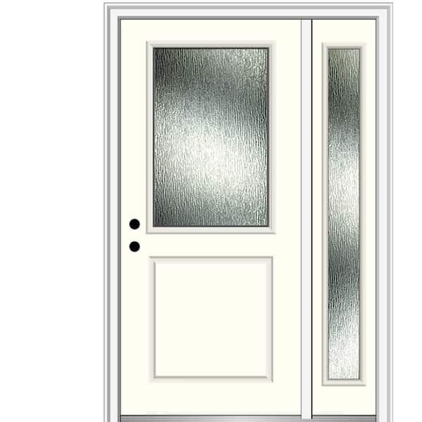 MMI Door 48 in. x 80 in. Right-Hand Inswing Rain Glass Alabaster Fiberglass Prehung Front Door on 4-9/16 in. Frame