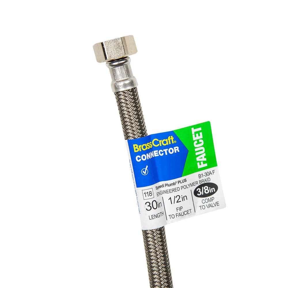 30-Inch Silver Braided Polymer and Brass Water Supply Line