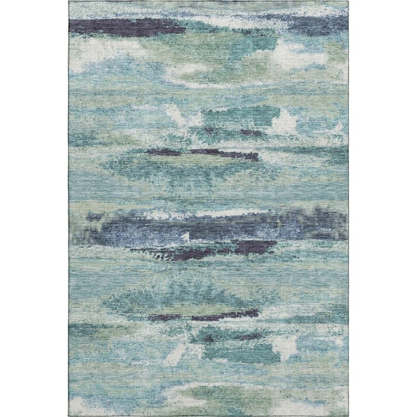 Mayfield Premium Machine Washable Abstract AMF942 Aloe 9 ft. x 12 ft. Area Rug