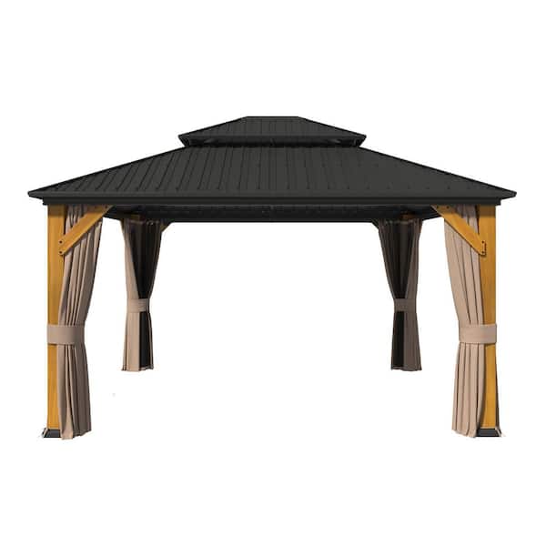 12 ft. x 14 ft. Cedar Wood Frame Hardtop Gazebo with Curtains and Screens
