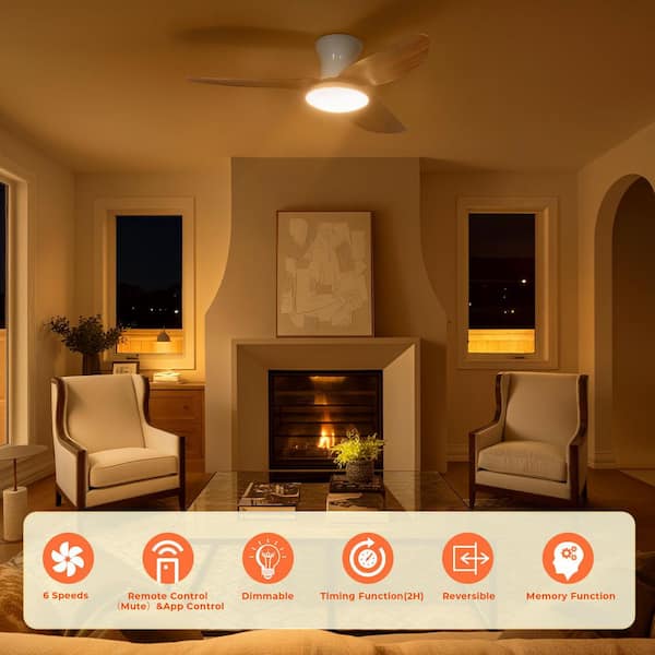 40 in. Indoor Wood Low Profile DC Motor Small Flush Mount Ceiling Fan Light with Integrated LED with Remote, 3 Blades