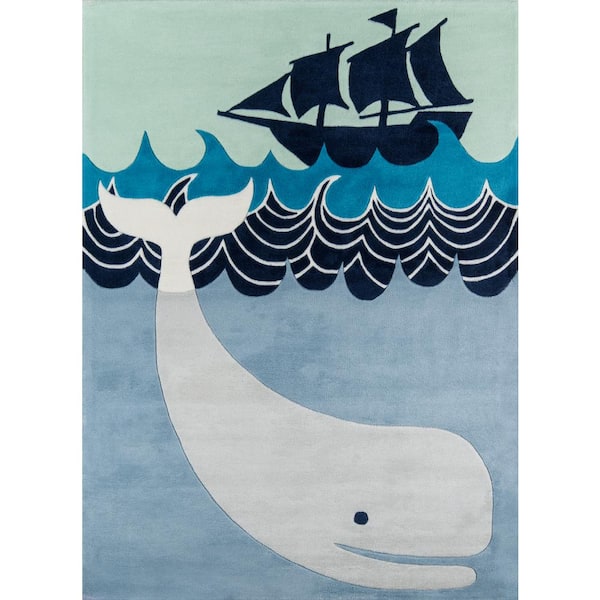 Momeni Lil Mo Whimsy Happy Whale Multi Blue 2 ft. x 3 ft. Indoor Kids Area Rug