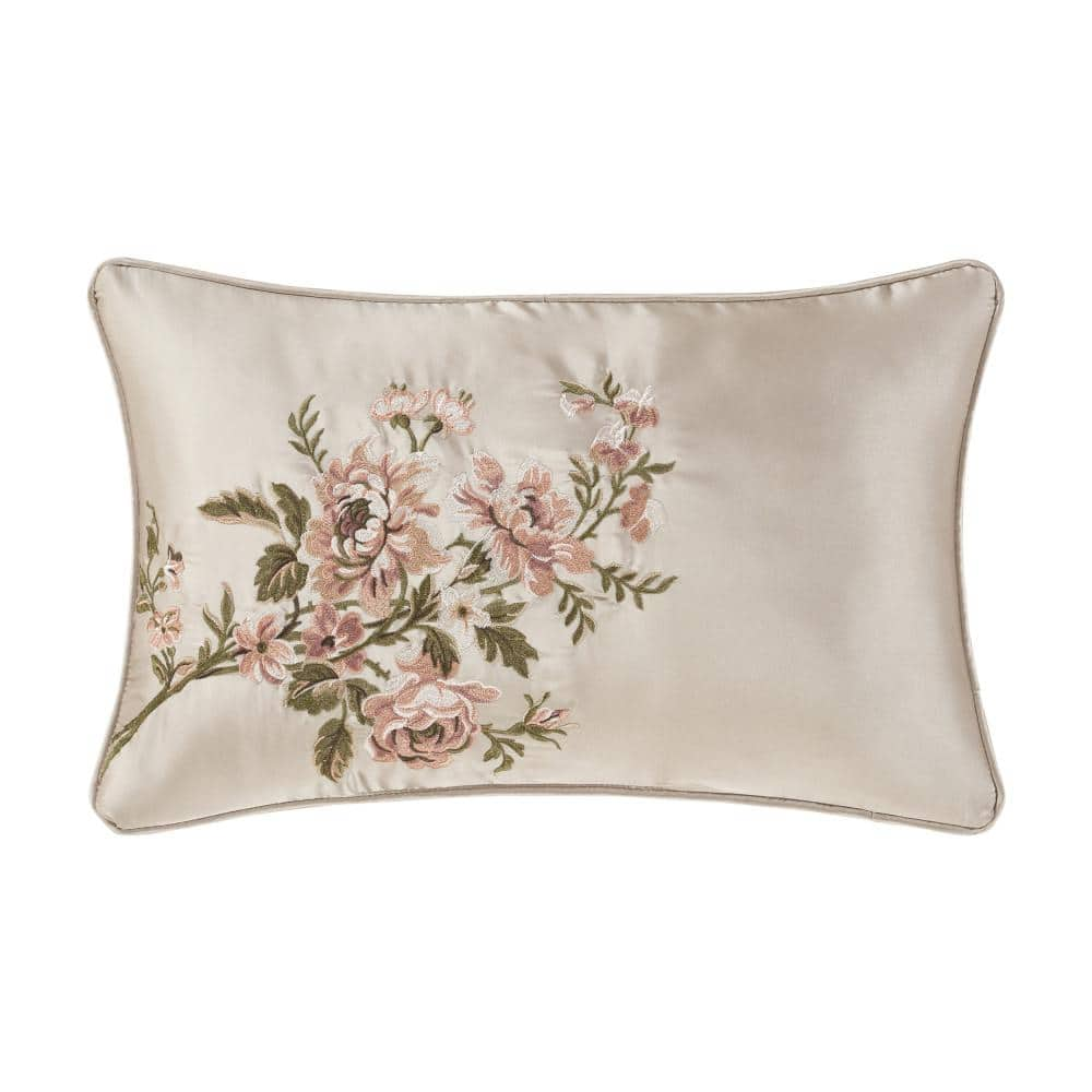 Pecora Ivory Polyester Floral Boudoir Decorative Throw Pillow 13 In. L X 21 In. W