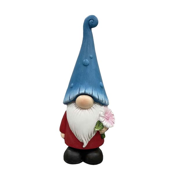Unbranded Polyresin Gnome With Flower Blue Hat Statue 12 in.