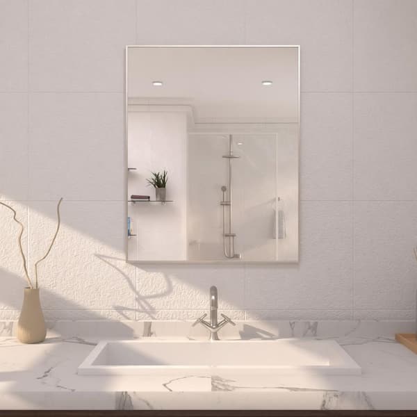 24 in. W. x 30 in. H Rectangular Framed Wall Bathroom Vanity Mirror in Brushed Nickel