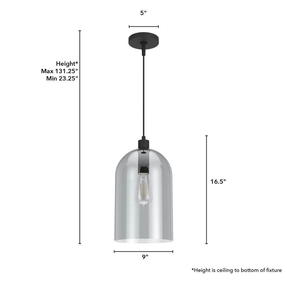 Lochemeade Smoked Glass Farmhouse Pendant Light in Natural Black Iron