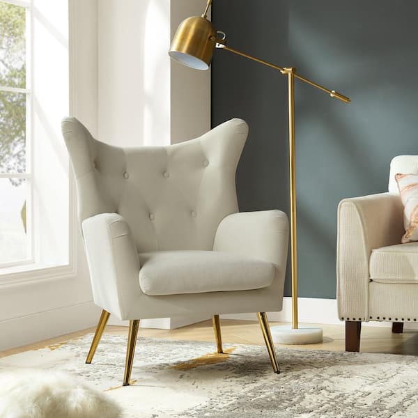 Jacob Tan Tufted Accent Wingback Chair with Golden Base