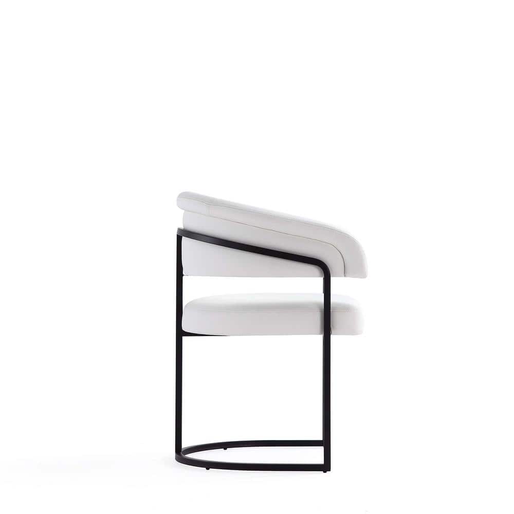 White Faux Leather Upholstered Dining Arm Chair with Metal Frame