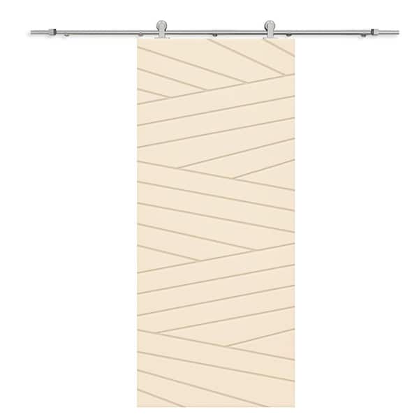 CALHOME 30 in. x 80 in. Beige Painted Composite MDF Paneled Interior Sliding Barn Door with Hardware Kit