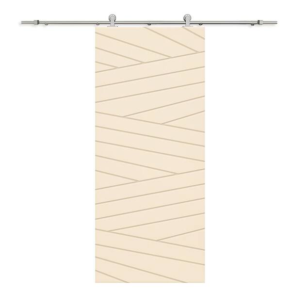 CALHOME 42 in. x 96 in. Beige Painted Composite MDF Paneled Interior Sliding Barn Door with Hardware Kit