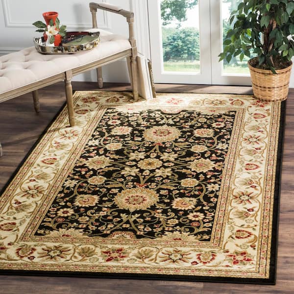 Lyndhurst Black/Ivory 4 ft. x 6 ft. Border Floral Antique Area Rug