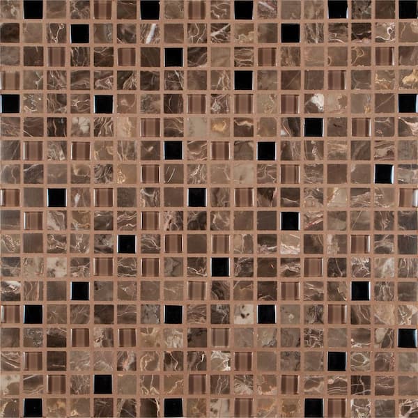 MSI Emperador Cafe 12 in. x 12 in. x 8mm Glass Stone Mesh-Mounted Mosaic Tile