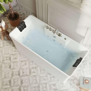 Luxury 59 in. Center Drain Acrylic Freestanding Flatbottom Whirlpool Bathtub in White with Faucet