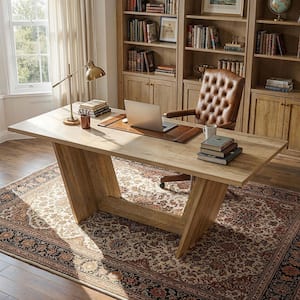 FUFU&GAGA 78.7 in. W Rectangular Natural Wood Computer Desk with