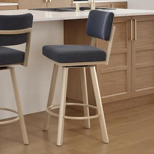 Alek 31 in. Blue and Gold Woven Polyester / Gold Metal High Back Swivel Bar Stool