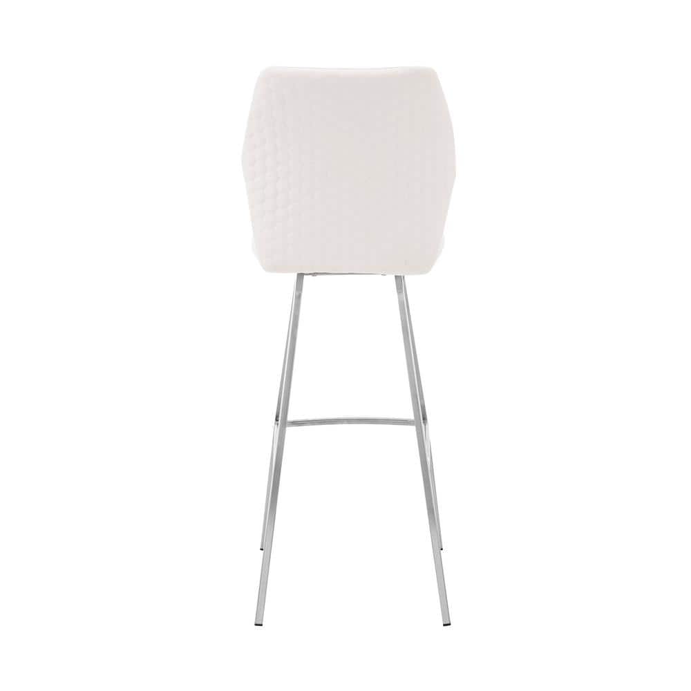 White Faux Leather 30" Swivel Bar Stool with Brushed Stainless Steel